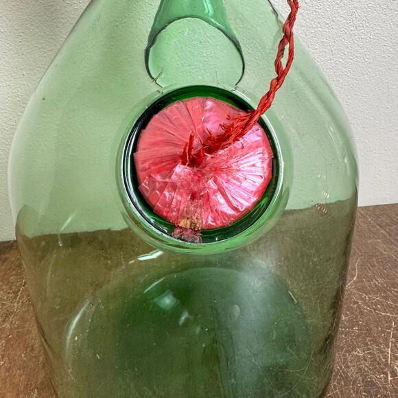 Green‎ Glass Wine Decanter Jug Vintage Italian Hand Blown Ice Chamber Terrarium - Picture 3 of 11